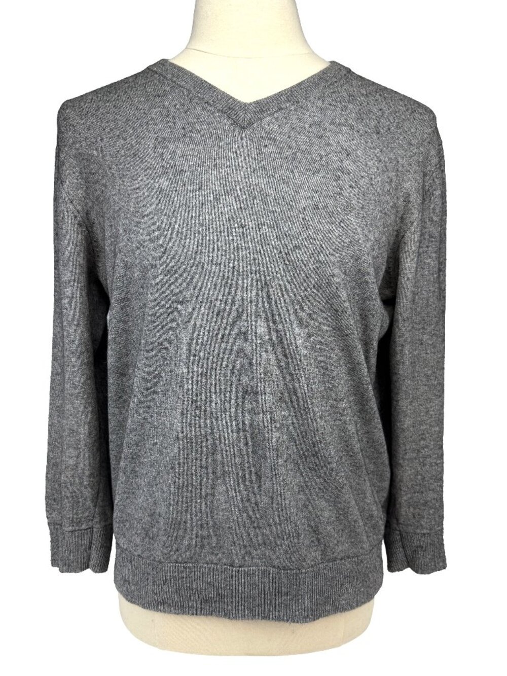 SAINT JAMES Cotton Cashmere Blend Grey V-Neck Logo Sweater Size M